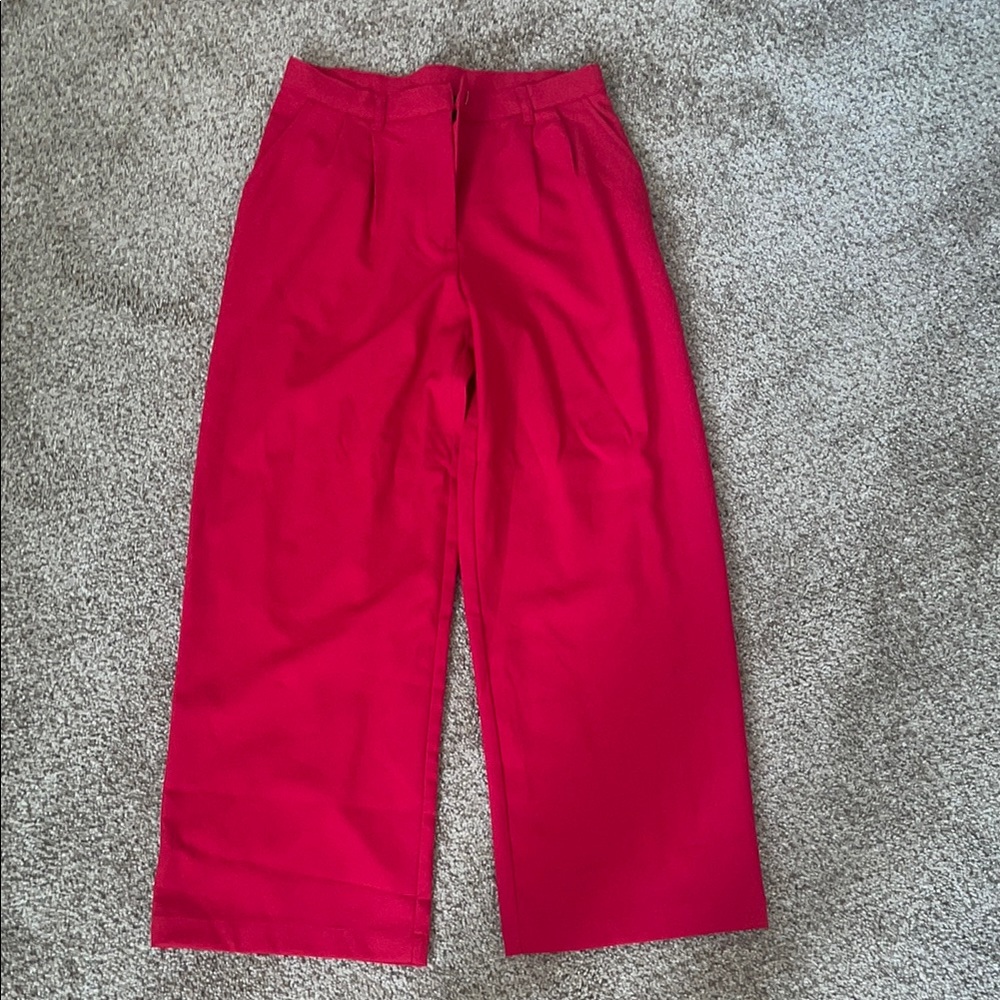 Vibrant Red Wide-Leg Pants